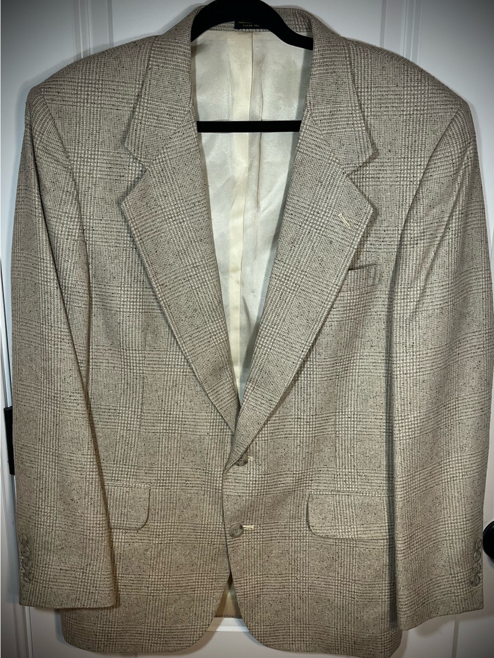 Robert Stock Men’s Beige Glen Plaid Blazer Sport Coat 2 Button Classic